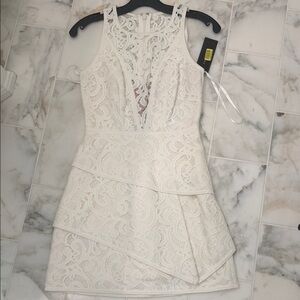 BCBGMaxAzria Cream Asymmetrical Lace Dress